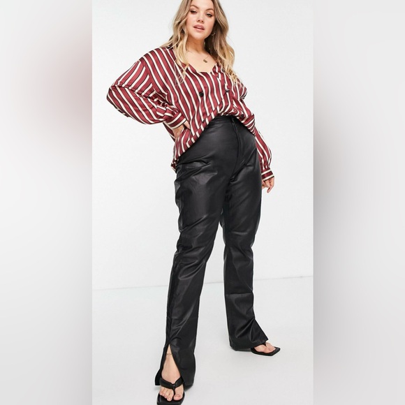 ASOS DESIGN CURVE SATIN WRAP TUX STRIPED SHIRT WORN ONCE - Picture 3 of 6